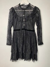 Zara Kleid Sexy Kurz Langarm S Schwarz  Elegant Damen Spitze Abendkleid geblumt