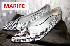 MARIPE Designer PUMPS Gr. 40 weiß schwarz ZEBRA Streifen Echt Leder Block Absatz