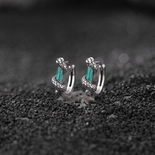 N02 Ohrringe Kreolen Schlange mit grünen Verzierungen Sterling Silber 925