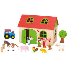 goki Puppenmöbel Mein Bauernhof 58497 - Holzspielzeug Bauernhof mit 13 Teilen
