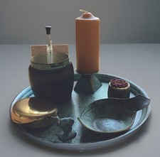 ***VINTAGE RAUCHERSET*MESSING*GRÜNSPAN~FINISH*6 -TEILIG*MID CENTURY*RETRO***