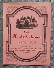 altes Flaschenetikett Etikett Label Haut Sauternes 1938 Frankreich Theyer Mainz