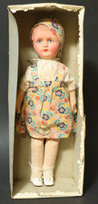 Alte Colossal Puppe Stoffpuppe Mädchen 34cm Puppen dolls Sprechpuppe ? im Karton