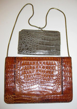 Abendtasche 80er Jahre, Theatertasche, Kroko Leder + Geldbörse, 20cm x 13cm, 73A