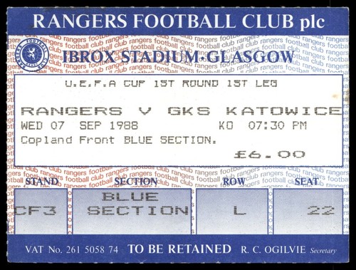 Ticket 1988 rangers gks - fc, vs.