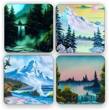 Bob Ross Holzuntersetzer 4er