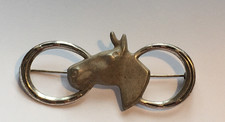 Silberbrosche  Pferdekopf u Hufeisen Sterling Silber Anstecknadel Plastronnadel