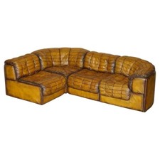 VOLLSTÄNDIG RESTAURIERTES VINTAGE ZIGARRENBRAUNES LEDER DE SEDE DS-11 MODULARES ECKSOFA