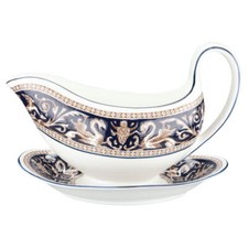 Sauciere mit Teller einteilig Wedgwood Florentine W1956 dunkelblau