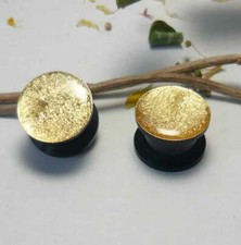 1 Paar Flesh Tunnel Plug Blatt Gold Kunststoff Ohr Piercing ear Tube Gewinde