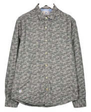 DSTREZZED Luxury Vintage Hemd Herren M Tarnfarbe Bestickt Blumenmuster