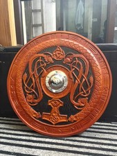 Wikinger Holzschild Handarbeit Schnitzerei Rundschild Mittelalter Rüstung Ritter