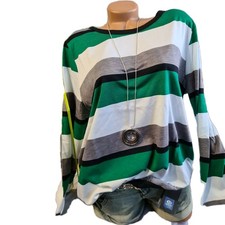 Sheego Sweatshirt Shirt schwarz weiß grün gestreift 44/46 48/50 Langarm (0 560)