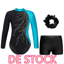 DE-Kinder Turnanzug Mädchen Langarm Shorts Mädchen Gymnastik Ballett Leotard
