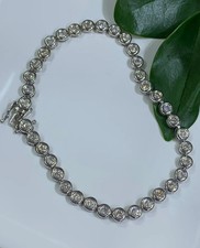 Bezel-Set Rund Brillantschliff Diamant Tennisarmband 14K Weißgold Über 7 Zoll