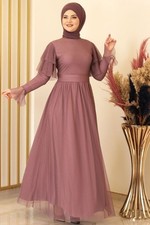 Tüllkleid Abendkleid aus gepunktetem Tüll Hijab Kleid Abiye Abaya