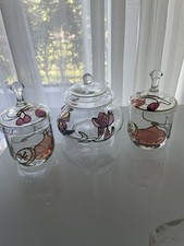 K&K Styling Tiffany Bonbonniere & 2 Konfitüregläser Handbemalt –Vintage Glas Set
