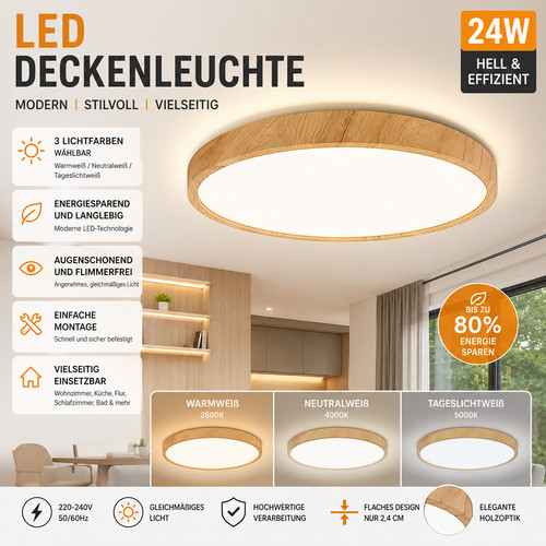 Led deckenlampe holzoptik rund - deckenlampe,