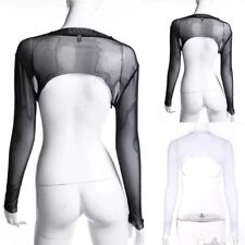 Elegante Damen Langarm Transparent Mesh Crop Tops Vorne Offen Stil