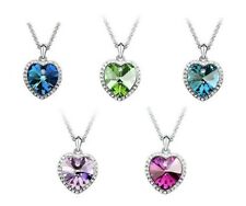 Titanic Herz Kette mit großen Anhänger Silberfarben Strass in versch. Farben