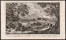 Dresden Schloss Pillnitz Sachsen Ansicht engraving Schleuen Kupferstich 1755