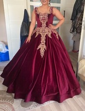 Kinalik,Ballkleid,bordeaux,lang,samt,bestickt,größe.37-42