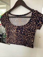 Neu Koucla Leo Stretch Top Short 34 36 S M Short Bluse Leopard Sexy Shirt