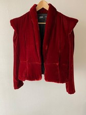Zara Jacke Blazer kurz Weinrot Rot Samt gesteppt Gr. L