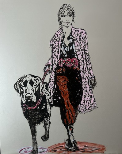 Original ölgemälde frau hund - original,