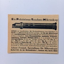 1929 Taschen-Mikroskop Albert Freund Berlin, Werbeanzeige, Werbung, Reklame