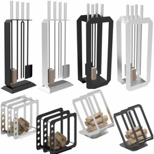 Design Kaminset Besteck Garnitur Brennholzkorb Edelstahl schwarz Geschenkidee