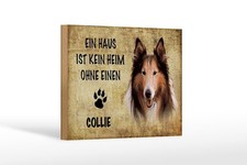 Holzschild 12x18cm Collie Hund Holz Schild
