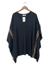 2W PARIS Damen Bluse 3/4 Arm Viskose Bestickt Schwarz Gr. 50