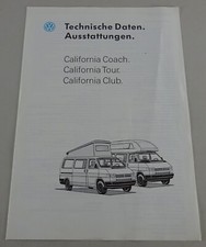 Technische Daten / Austattungen VW T4 California Coach / Tour / Club Stand 1991