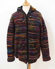 Herren Nepal Strickjacke Grösse XXL Schurwolle Kapuze Winter P231