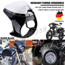 Retro 7" Motorrad Scheinwerfer Verkleidung Schwarz Lampenmaske Für Harley Bobber