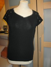 Damen Strick Top Shirt, Kurz Arm, Gr. L  Schwarz, Viskose/Polyami, "Futura moda"