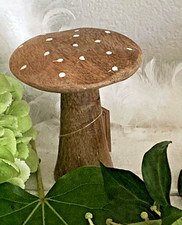 Großer Pilz Fliegenpilz Mango Holz Mangoholz hell,  Tischdeko Herbst,