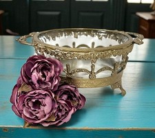 Edle Schale Glasschale Gebäckschale Gefäß Messing Antikstil 9,5cm x 21cm NEU