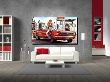 LEINWAND BILD POPART ABSTRAKT FORD MUSTANG SEXY CABRIO ROT MUSCLE CAR - 150x90