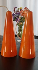 2 Hängelampen, Glaskuppeln 60er Jahre, orange, handgefertigt Scandinavien Design