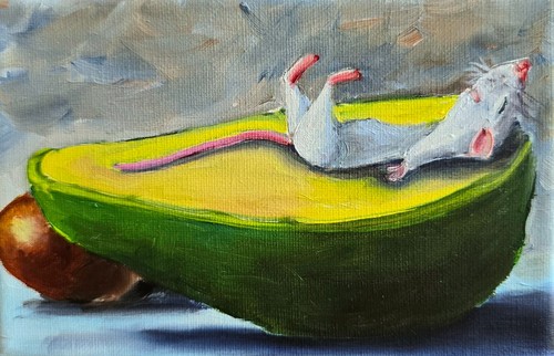 Maus avocado ölbild 15x10 - &,