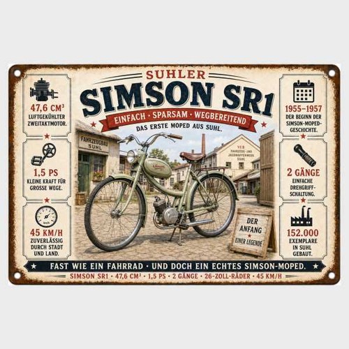 Blechschild simson 1 moped - , sr