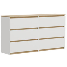 Kommode Schubladenschrank 119x77x34 cm, weiß Eiche Torro, 6 Schubladen, modern