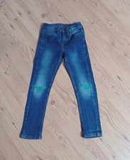 KIKI&KOKO Skinny Jeans Hose Gr.116 blau+Waschung DINO Aufdruck 5-Pocket Elasthan