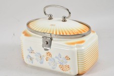 N92V39- Art Deco Keramik Deckeldose Spritzdekor Metallfassung