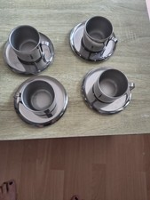 Espressotassen, 4 Stück mit Teller, Edelstahl 18/10, INOX, Made in Italy