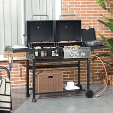 Outsunny Holzkohlgrill Gasgrill mit 2+1 Brenner, Thermometer, Haken, Schwarz