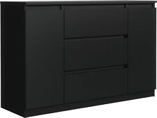Kommode Schwarz Matt mit 3 Schubladen und 2 Türen 140 cm Sideboard Schlafzimmer