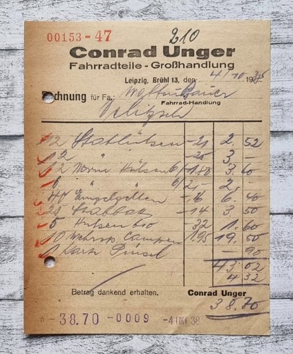 1938 conrad unger fahrradteile - 1938,